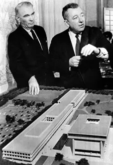 Austin Prints: Architect Gordon Bunshaft (right) unveiling a model of the Lyndon Johnson Library