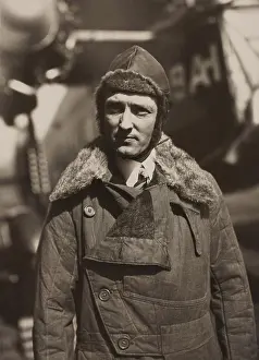 Flyers Prints: Arctic aviator Richard Byrd in fur lines leather flight suit and hat