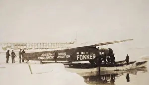 Boats Prints: Arctic aviator Richard Byrd's Fokker Tri-motor monoplane before it's flight to the North Pole