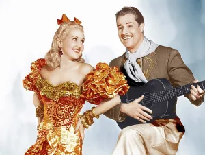 Embroidered Prints: DOWN ARGENTINE WAY, from left: Betty Grable