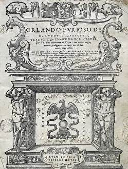 ARIOSTO, Ludovico (1474-1533). "Orlando Furioso". Translation into Spanish by Hieronimo de Urrea. Edition made in Lyon (1556). Front page. SPAIN. Barcelona