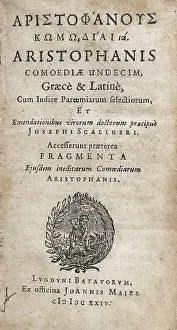 Aristophanes 445 380 Bc Prints: ARISTOPHANES (445-380 BC). Front page of the Plays of Aristophanes in Greek and Latin