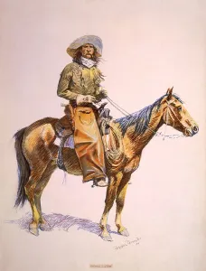 Chaps Prints: Arizona cow-boy on horseback. Pastel drawing by Frederic Remington, ca. 1900