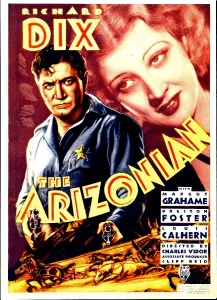 Margot Prints: THE ARIZONIAN, from left: Richard Dix, Margot Grahame on midget window card, 1935