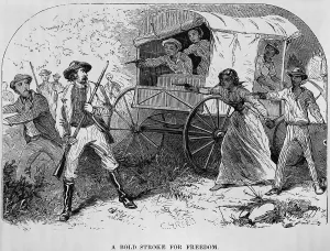 Abolitionists Prints: Armed fugitive slave family defending themselves against slave catchers from William Still's history