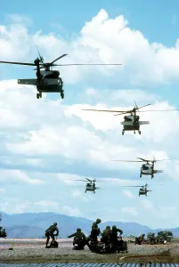 Honduras Prints: Army Rangers are inserted by Black Hawk helicopters into Honduras during exercises to discourage Nicaraguan forces