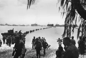 Lcgr1310 Prints: Army reinforcements wade ashore on Saipan without enemy opposition