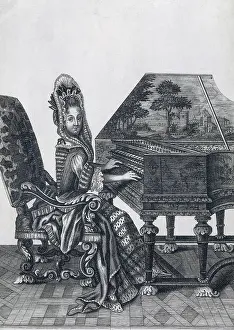 Iber1405lit Prints: ARNOULT, NicolAs ( -1673). Noble Lady playing the Clavichord