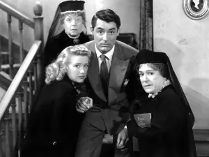 Surprised Prints: ARSENIC AND OLD LACE, Priscilla Lane, Jean Adair (back), Cary Grant, Josephine Hull, 1944