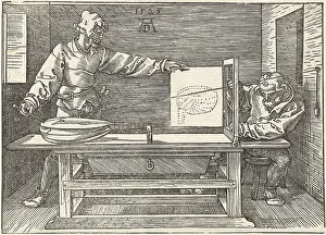 Linear Perspective Prints: An Artist Draws a Lute, by Albrecht Durer