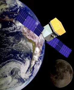 Research Prints: Artist's conception of the solar powered GLAST (Gamma Ray Large Area Satellite) satellite orbiting earth in 2008