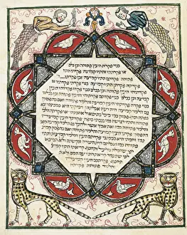 ASARFATI, Josef or Joseph (ca. 1299). Jewish Cervera Bible. ca. 1299. Fish with the heads of humans, birds and wildcats