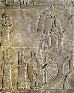 Mesopotamia Prints: Ashurbanipal on his chariot. 669 BC - 626 BC