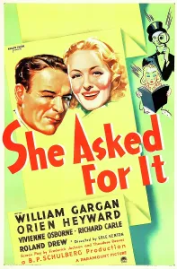 Top Hat Prints: SHE ASKED FOR IT, US poster art, heads from left: William Gargan, Orien Heyward, 1937