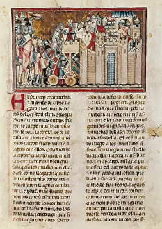 Crusade Prints: Assault on a castle. Illustration on 'Gran Conquista de Ultramar'. 1291-95