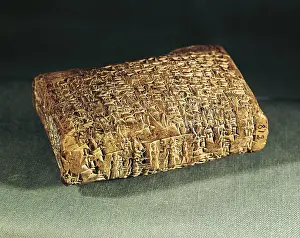 Mesopotamia Prints: Assyrian-Babylonian tablet with cuneiform characters