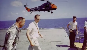 Shepard Prints: Astronaut Alan B. Shepard on the deck of the aircraft carrier