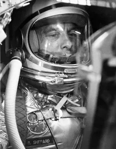 Shepard Prints: Astronaut Alan Shepard inside the Mercury capsulein a flight simulation a week before his historic sub-orbital flight