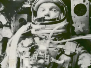 Spacesuits Prints: Astronaut John Glenn in earth orbit. Glenn orbited the earth three times. Feb. 20, 1962