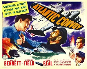 Grabbing Shirt Prints: ATLANTIC CONVOY, left: Bruce Bennett, bottom right: Virginia Field, 1942