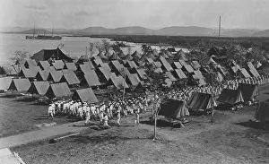 Cuba Prints: Atlantic Fleet sailors marching through a tent camp