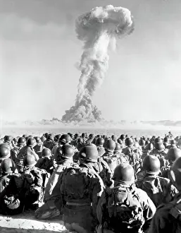 Mushroom Cloud Prints: ATOMIC BOMB, New York News Bureau photograph of Nevada test site
