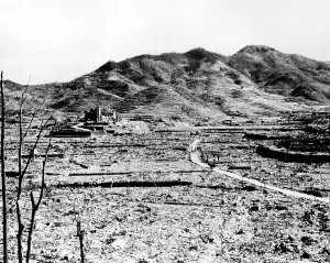 Devastation Prints: Atomic bomb. A Roman Catholic cathedral among the ruins of Nagasaki