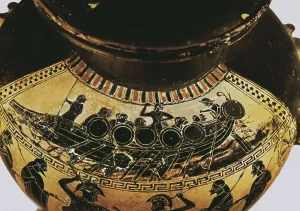 6th C Prints: Attic cup depicting a greek sailing ship