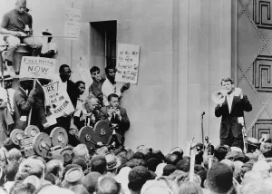Caucasians Prints: Attorney General Robert Kennedy addresses civil rights demonstrators