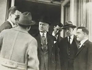 Lcgr15112 Prints: Atty. Gen. Harry Daugherty questioned by newsmen as he left a cabinet meeting
