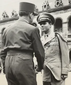 Murphy Prints: Audie Murphy shaking hands with French General De Lattre de Tassigny, July 17, 1948
