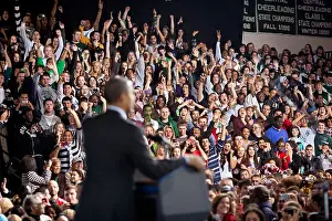 Cheering Prints: Audience cheers as President Barack Obama delivers remarks on the American Jobs Act