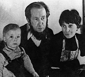 Alexander Prints: Author Alexander Solzhenitsyn with wife Natalya and son Yermolai in Moscow