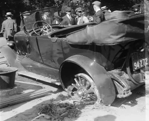 Accident Prints: Auto accident, closeup of a car accident, photograph circa 1918-1920