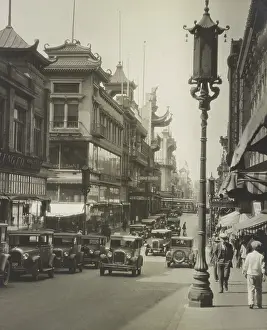 Arnold Prints: Auto traffic on a street in Chinatown, San Francisco, California, c. 1915-1925