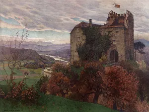 Autumn Prints: Autumn scene with castle, chromolithograph, Vienna, Gustav Jahn, 1840-1890