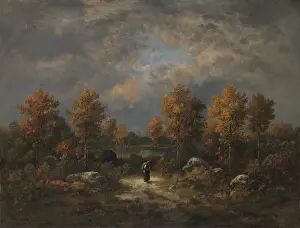 Path Prints: AUTUMN: THE WOODLAND POND, by Narcisse Virgilio Diaz, 1867, French painting, oil on canvas