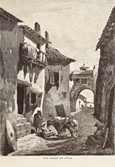 Castilla Y Leon Prints: Avila (19th c.). Street. Etching
