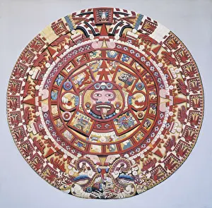 Astronomical Prints: Aztec calendar (1479), also named 'Piedra del Sol' (Solar Stone) or 'Tonalpohualli'