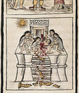 Aztecs Prints: Azteca Empire. Sacrifice to the good Tezcatilipoca