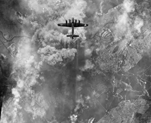 Explosions Prints: B-17 bomber during an March 1945 bombing raid on Erkner