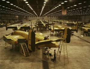 Kansas Prints: B-25 bombers on the assembly line at North American Aviation during World War 2