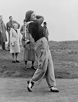 Swing Prints: Babe Didrikson, watching golf ball as she completes her swing