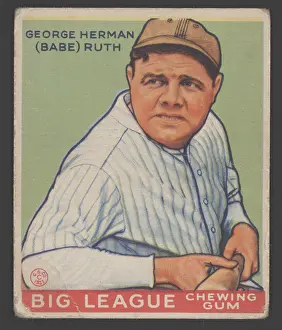 Hall Of Fame Prints: Babe Ruth 1933 baseball card by Big League Chewing Gum. (BSLOC_2015_17_31)