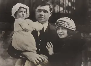 Professional Prints: Babe Ruth with his first wife Helen Woodford Ruth and daughter Dorothy Helen Ruth in 1925