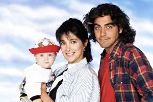 Connie Prints: BABY TALK, from left, Ryan Jessup/Paul Jessup, Connie Sellecca, George Clooney, 1990