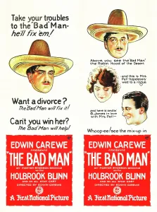 Sombrero Prints: THE BAD MAN, l-r: Holbrook Blinn, Enid Bennett, Walter McGrail on poster art, 1923