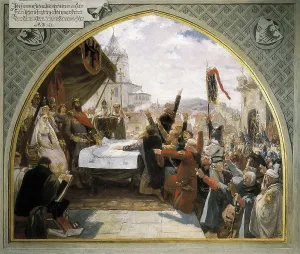 Called Barbarossa 1122 1190 Prints: BAHUER, Albert (19th century). Frederick I in Aachen