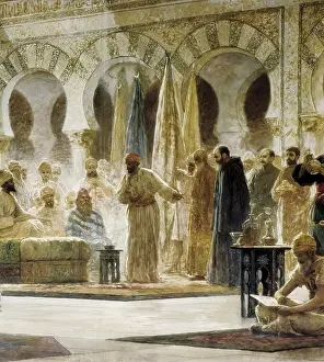 BAIXERAS i VERDAGUER, Dionis (1862-1943). Abd al-Rahman III Receiving the Ambassador. 1885. Detail of the central part