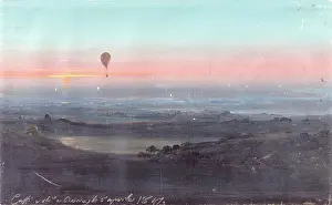 Balloon Ascension in the Roman Countryside, by Ippolito Caffi, 1847, 19th Century, tempera on paper - Italy, Veneto, Treviso, Civic Museum. Whole artwork view